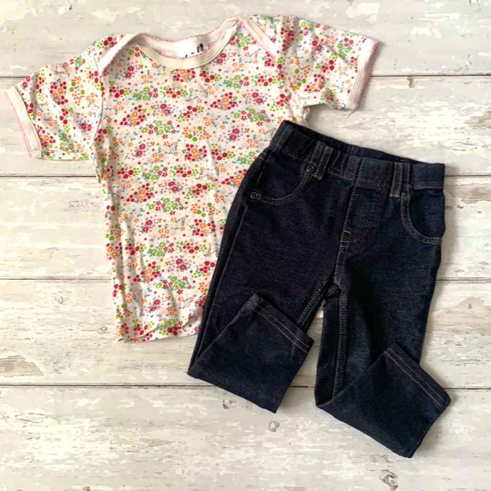 Baby Girl 12-18m Outfit Set Jeggings Leggings Floral Short Sleeve Shirt 12m 18m
